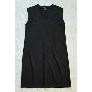 Eileen Fisher Black Jersey Sleeveless Shift Dress V Neck Cap Sleeve Size PS